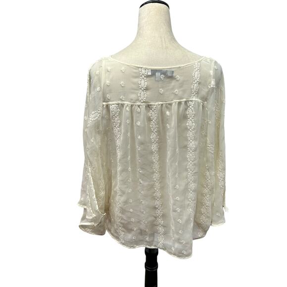 Romantic Sheer Embroidered Boho Blouse Jennifer Lopez White XS - Picture 3 of 8